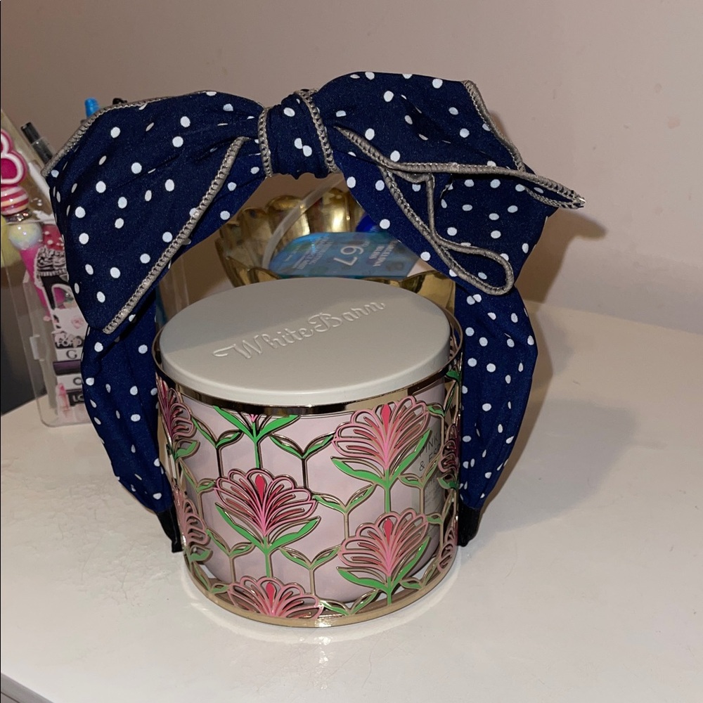 Navy Polka Dot Headband with Bow